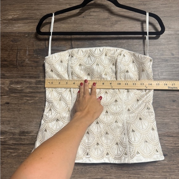 White House Black Market Ivory Patterned Beaded Strapless Camisole Corset Top - Picture 3 of 8
